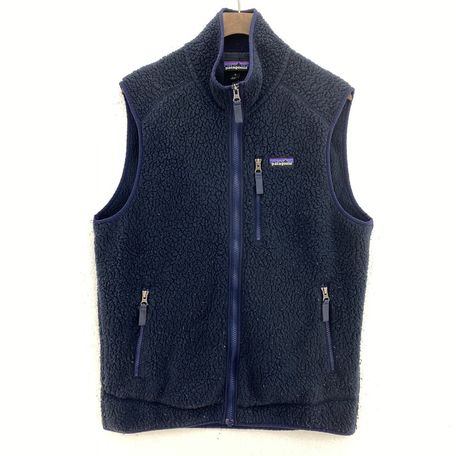 Vintage Patagonia Fleece Full Zip Navy Blue Vest Jacket Size M