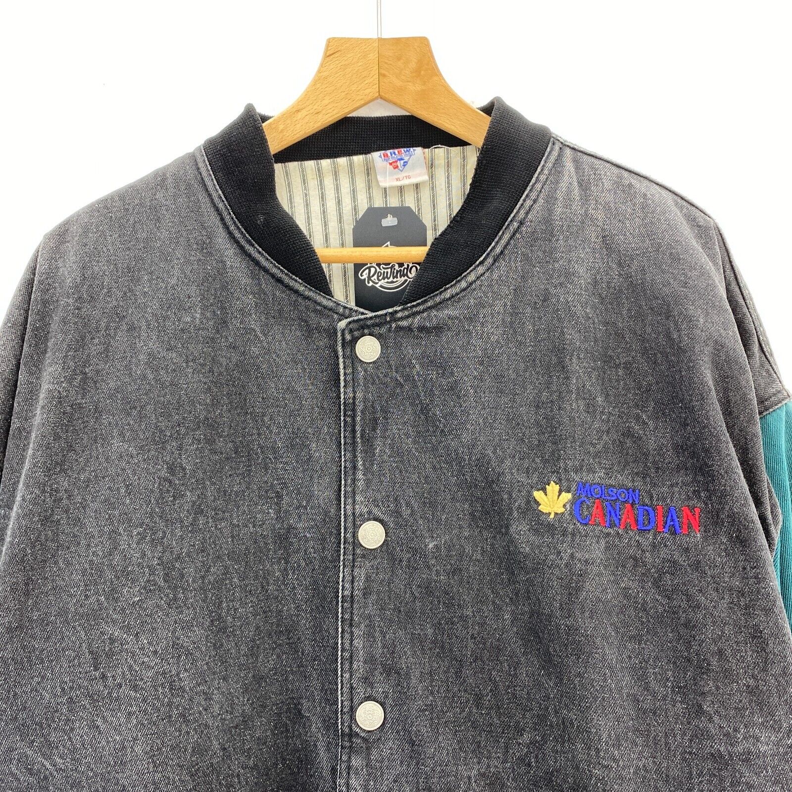 Molson Canadian Black Denim Jacket Size XL Snapped