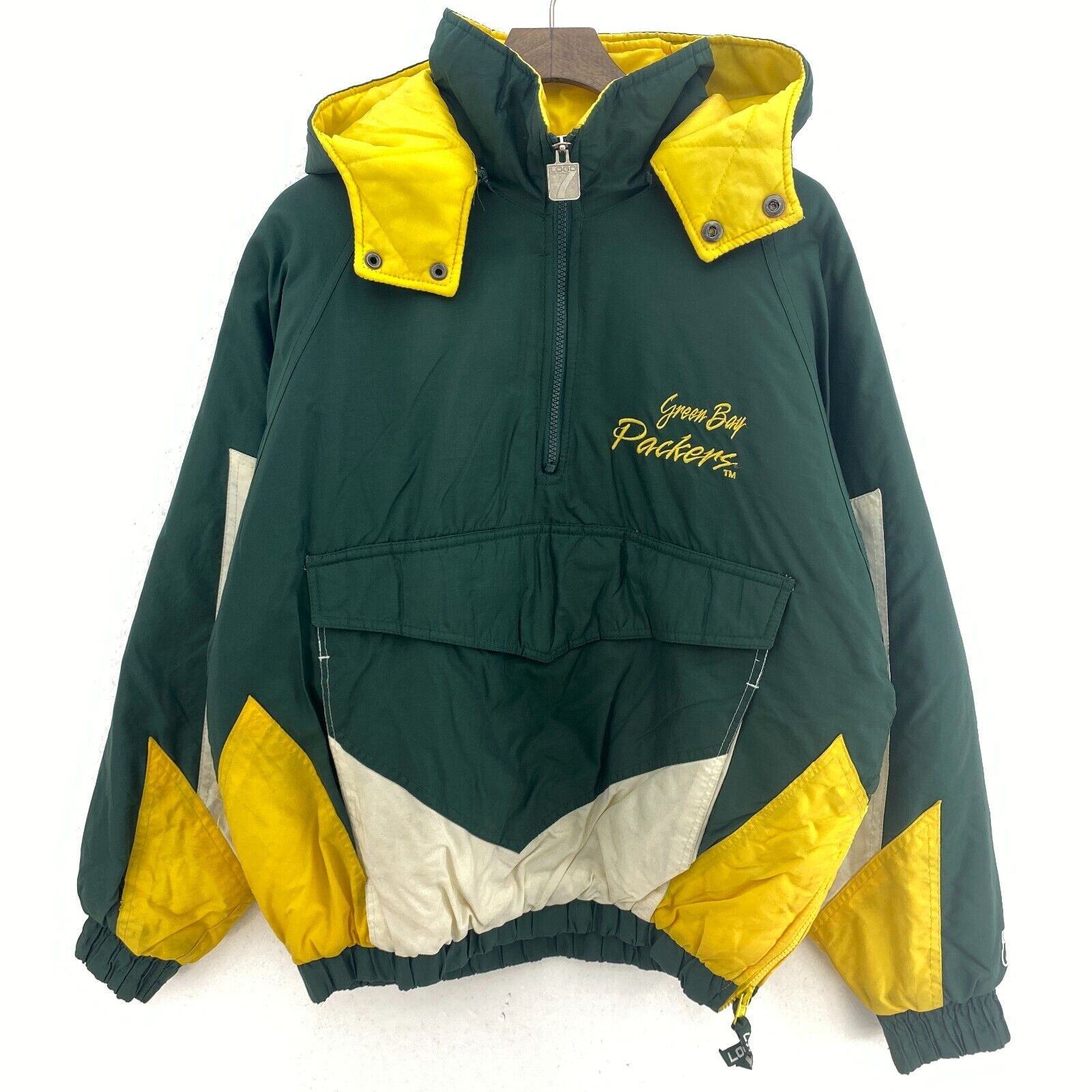 Green Bay Packers NFL Hooded Logo 7 Insulated Quarter Zip Green Jacket Size XL