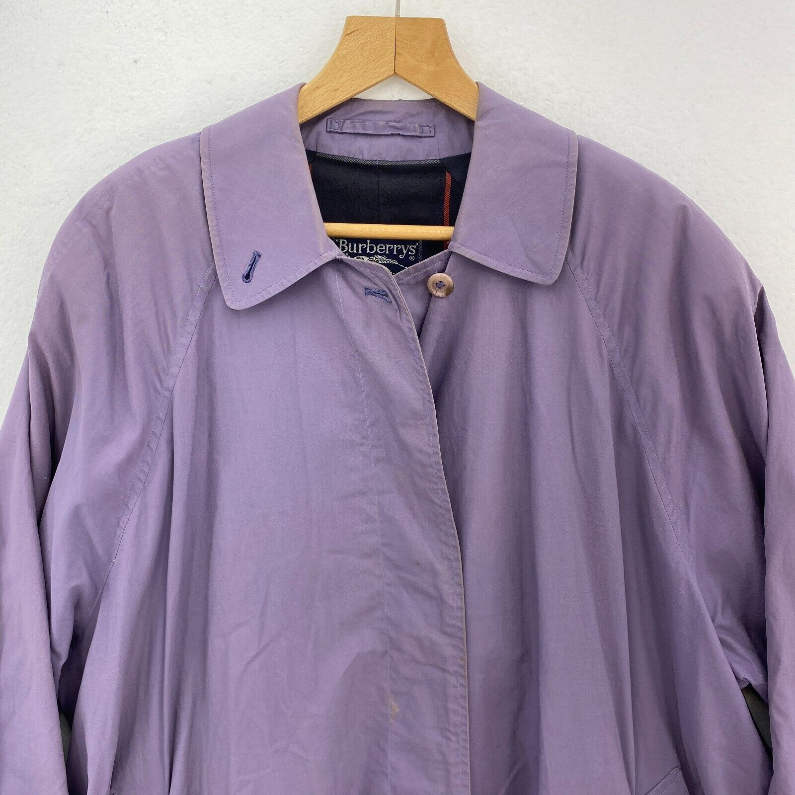 Burberry Purple Trench Coat Size XL Iconic Pattern Inside