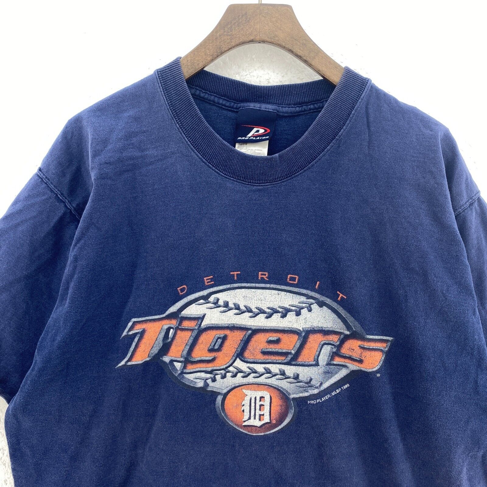 Vintage Pro Player Detroit Tigers MLB 1999 Navy Blue T-shirt Size L Tee