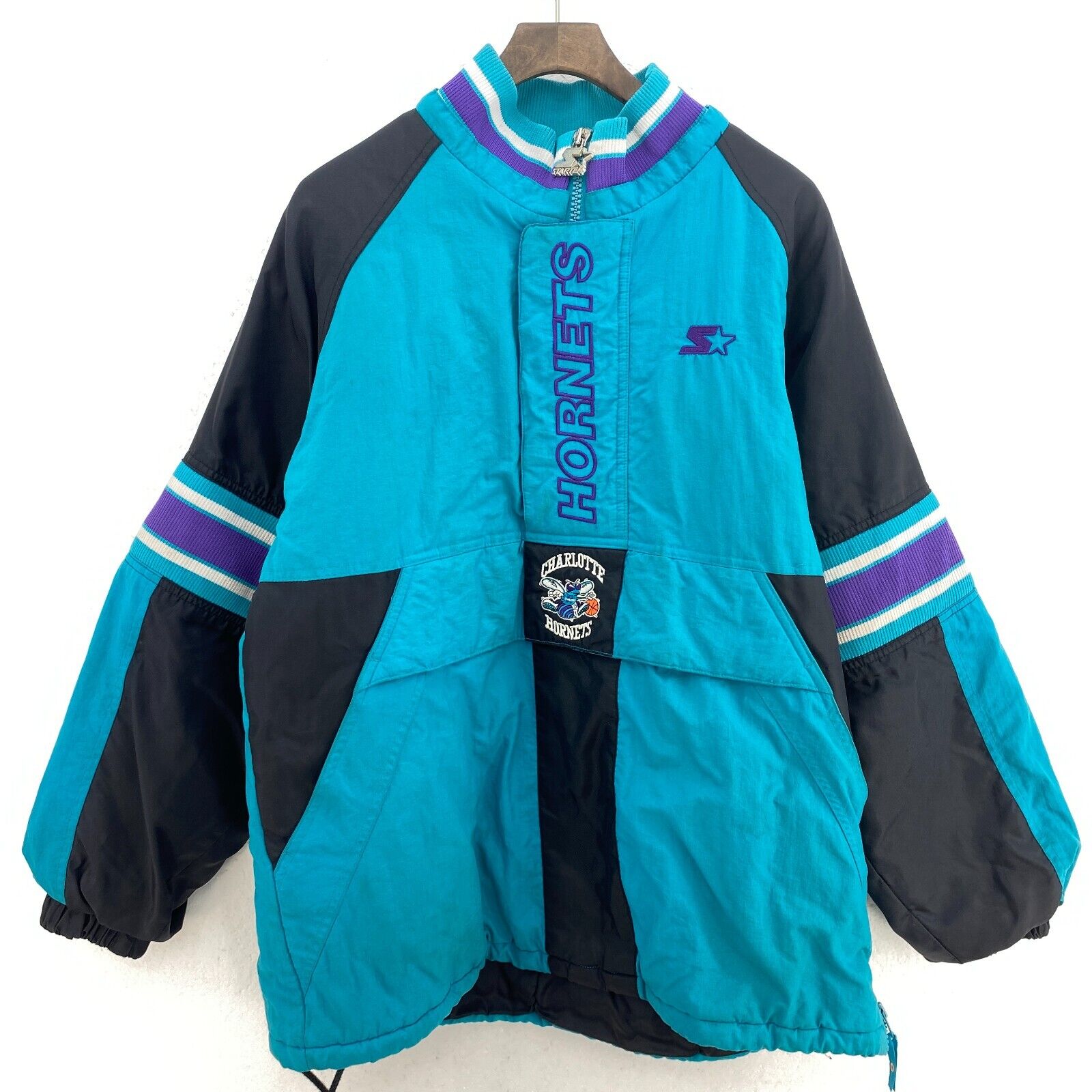 Starter Charlotte Hornets NBA Quarter Zip Insulated Blue Jacket Size S