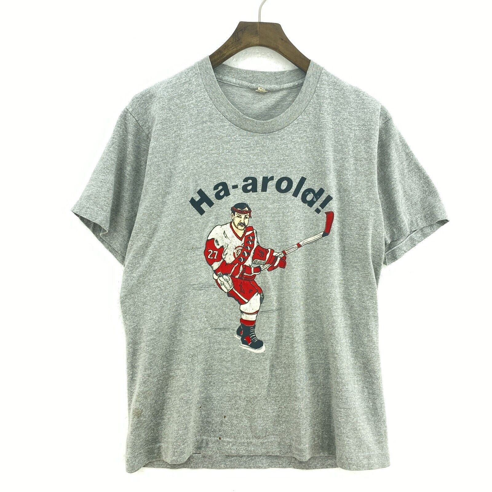Ha-arold 27 Ice Hockey Gray T-shirt Size L Single Stitch Tee