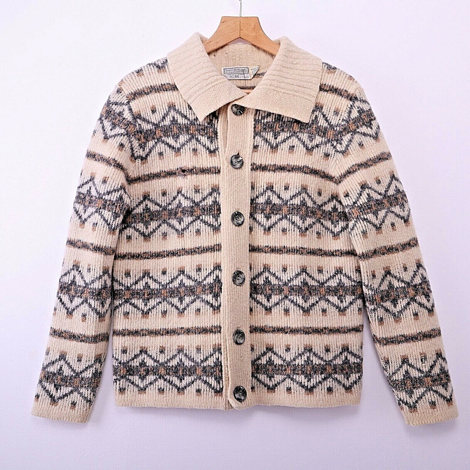 Sears Wool Knit Beige Cardigan Size 44 90s