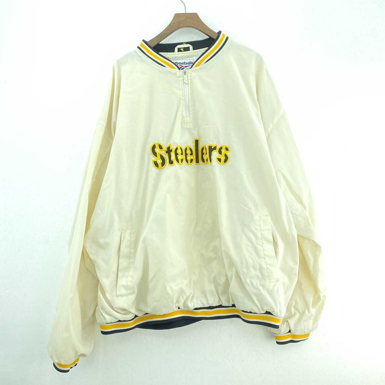 Reebok Pittsburgh Steelers White Light Pullover Jacket Size XXL 1/4 Zip