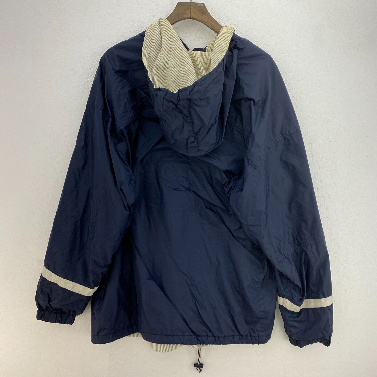 Adidas Full Zip Print Logo Hooded Textured Lined Navy Blue Light Jacket Size S
