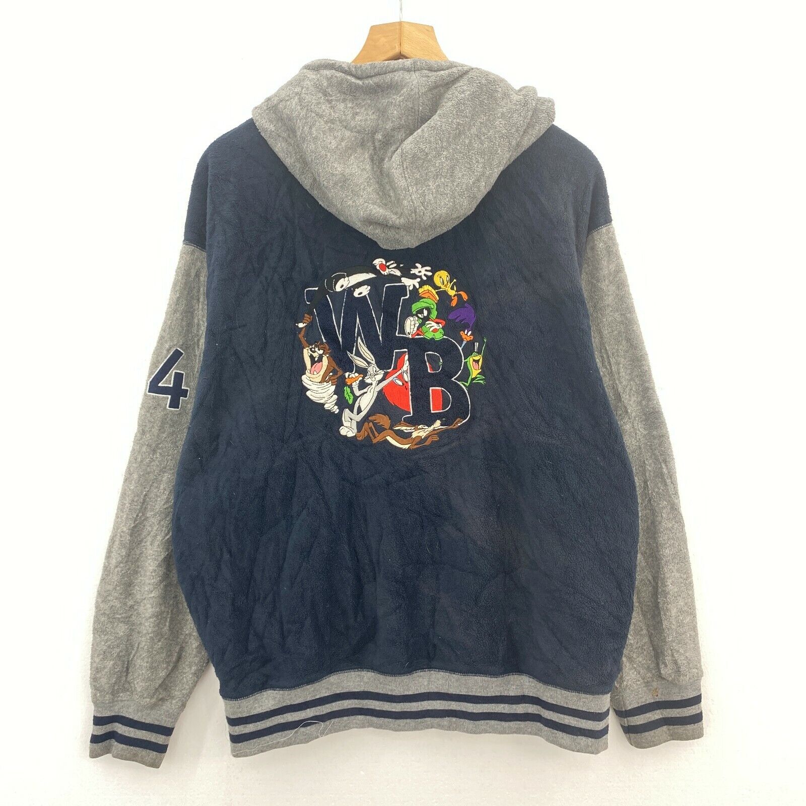 Warner Bros #34 Looney Tunes Bugs Bunny Full Zip Fleece Navy Blue Hoodie Size M