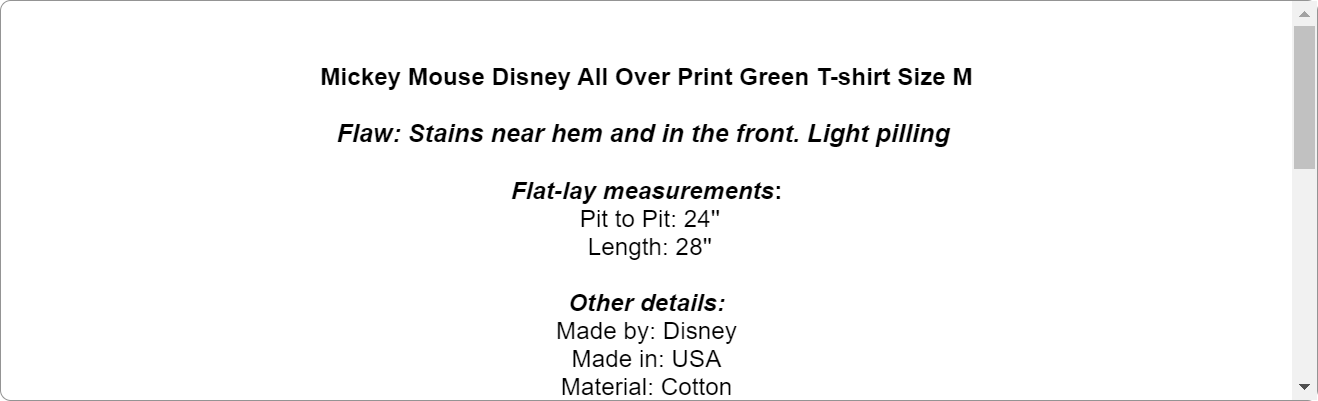 Mickey Mouse Disney All Over Print Green T-shirt Size M