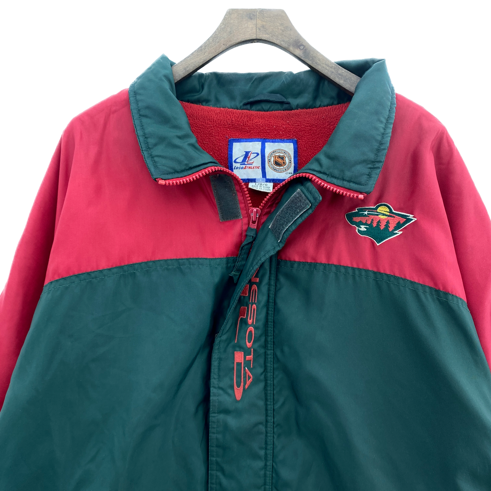 Vintage Logo Athletic Minnesota Wild NHL Green Full Zip Insulated Jacket Size L