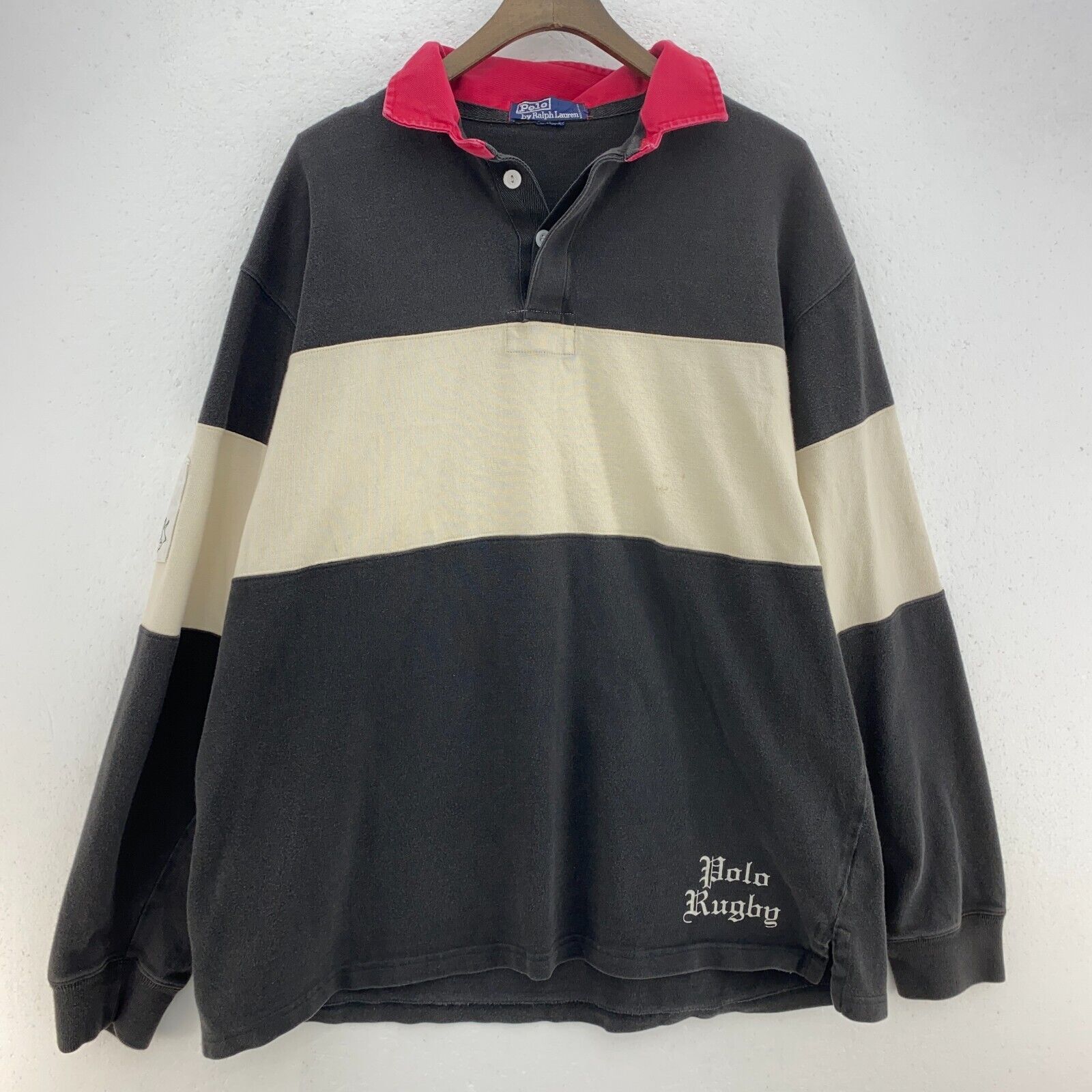 Polo By Ralph Lauren Collared Rugby Black And White Striped Polo T-shirt Size L