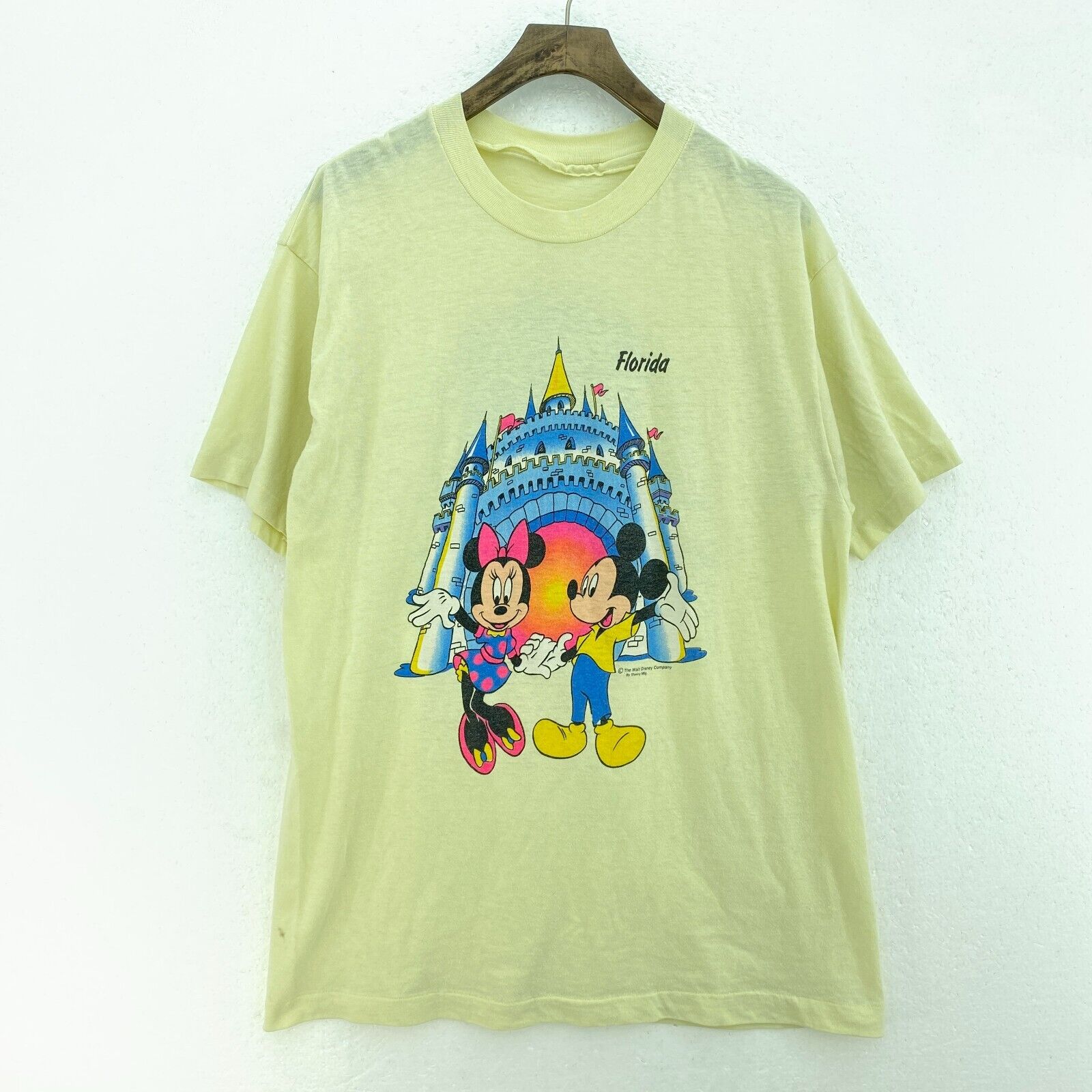 Vintage Disney Mickey And Minnie Mouse Yellow T-shirt Size S
