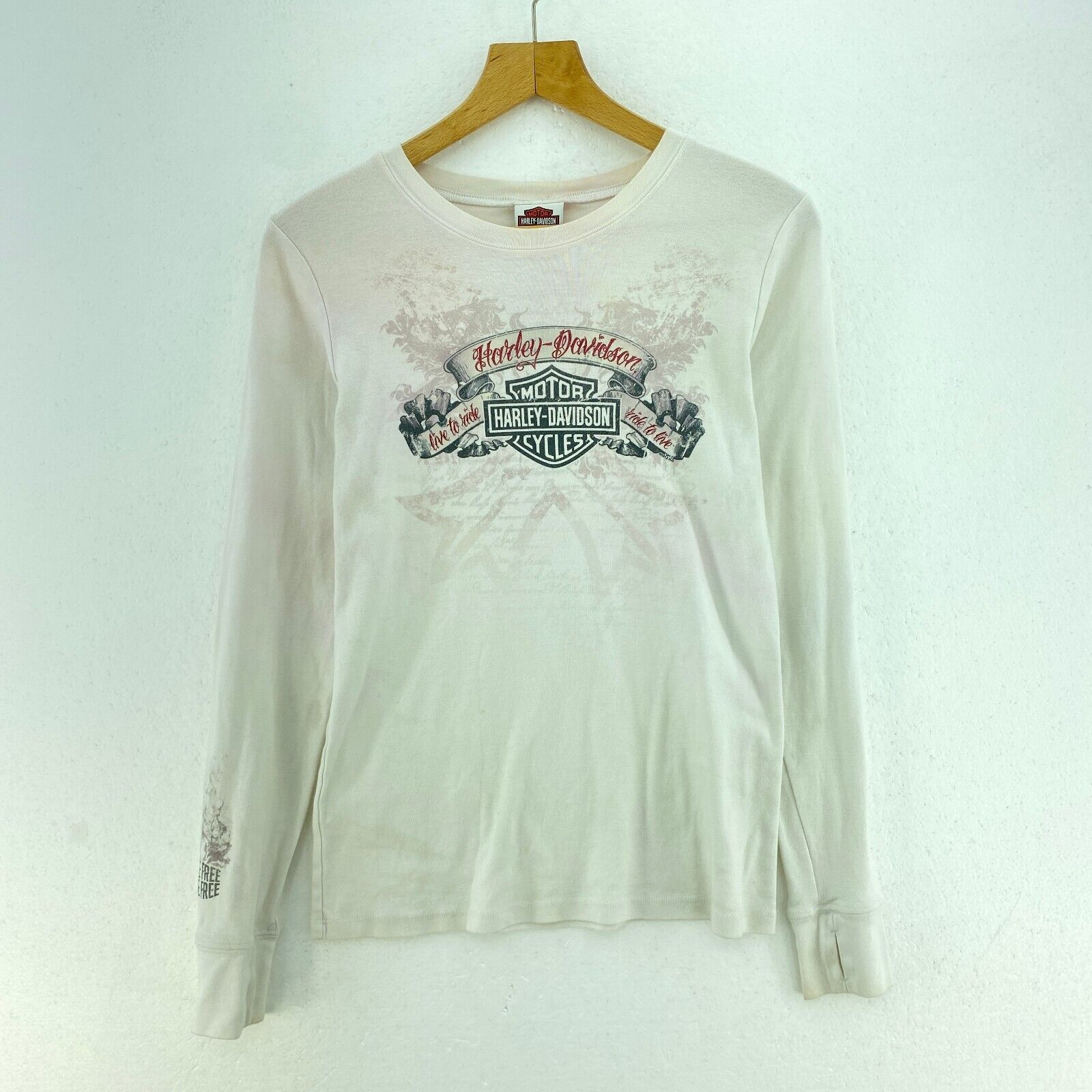 Harley Davidson Motorcycles Barnett White Woman Long Sleeve T-shirt Size XL 2012