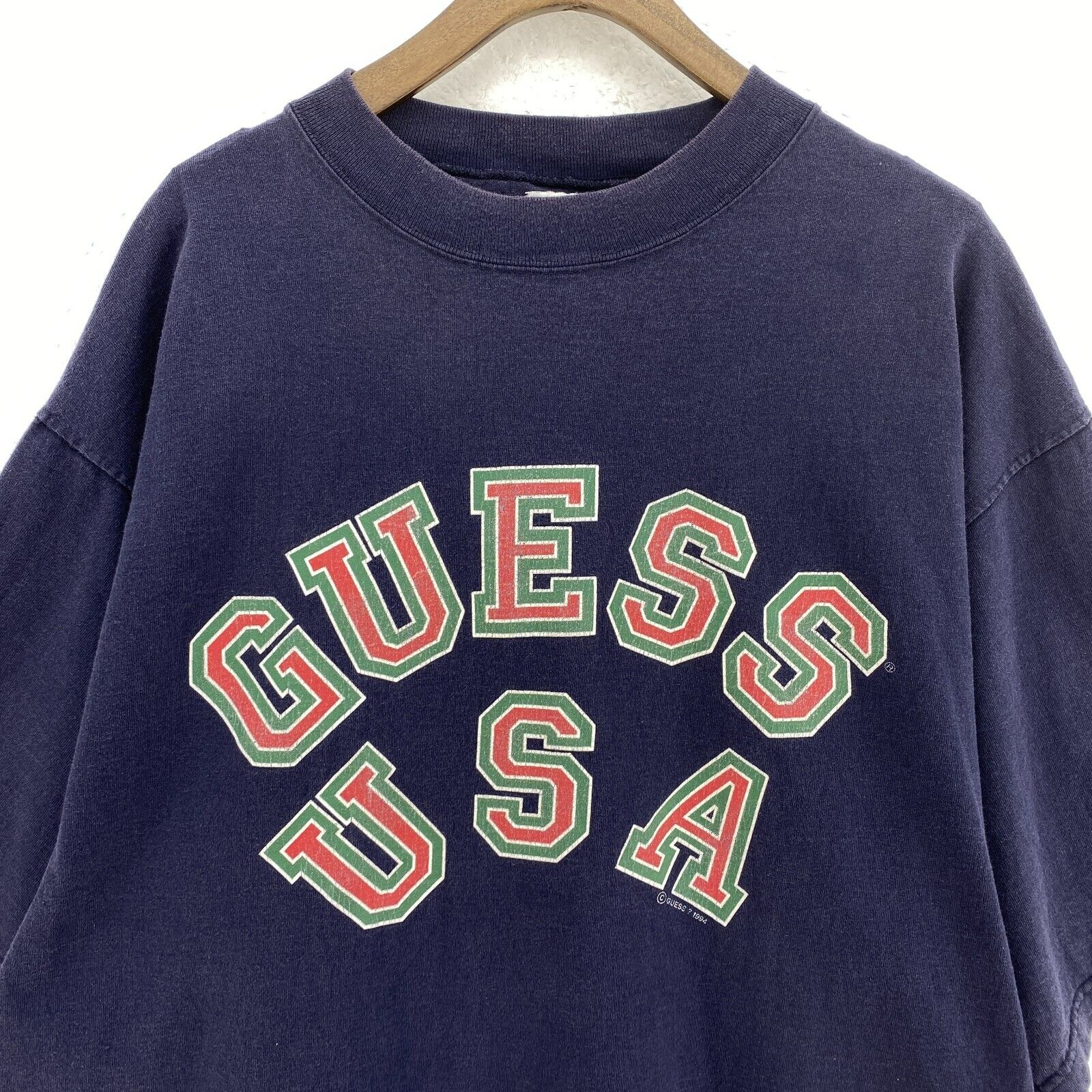 Guess USA Spell Out 1994 Blue Vintage T-shirt Size XL