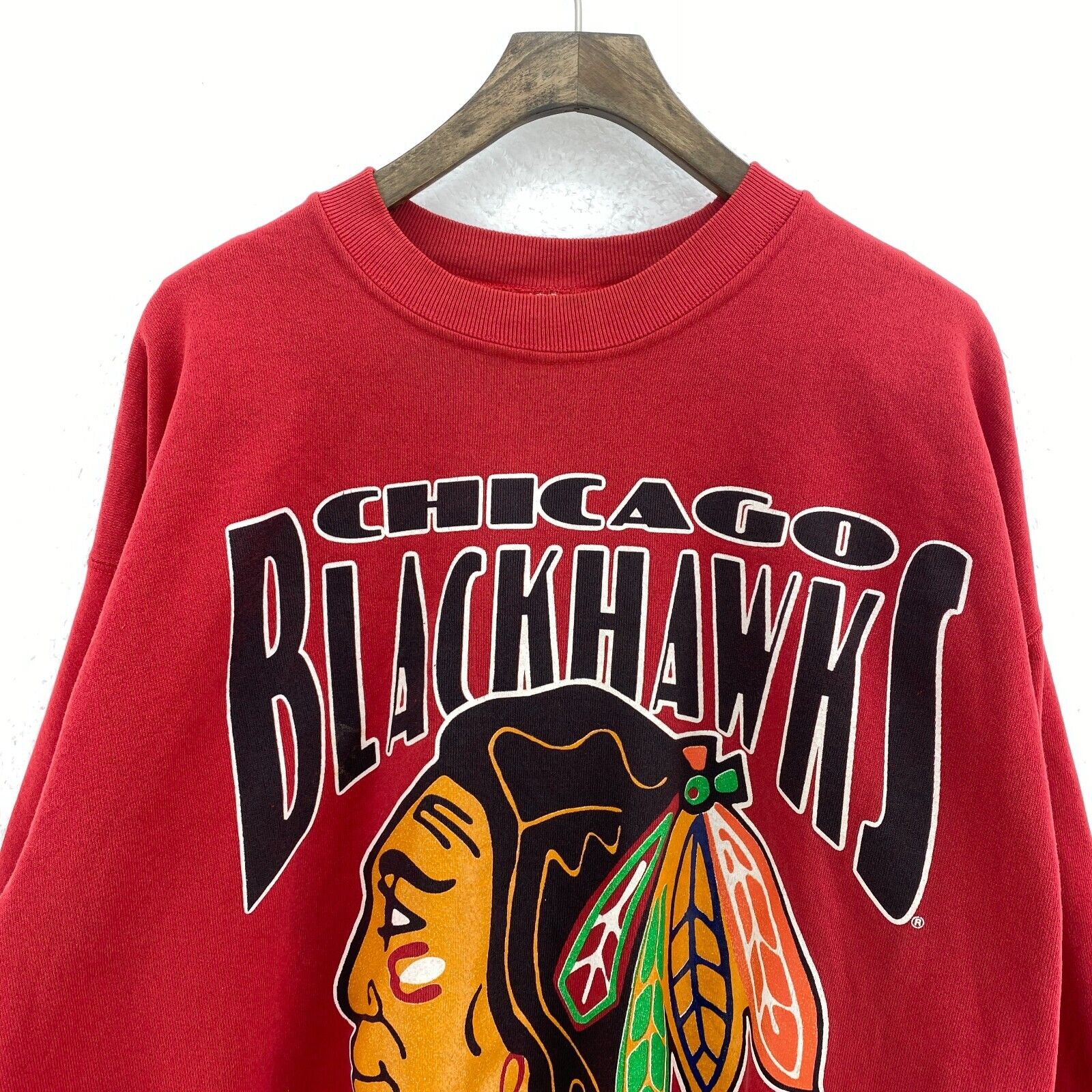Vintage Chicago Blackhawks Nutmeg 1989 Red Sweatshirt Size XL