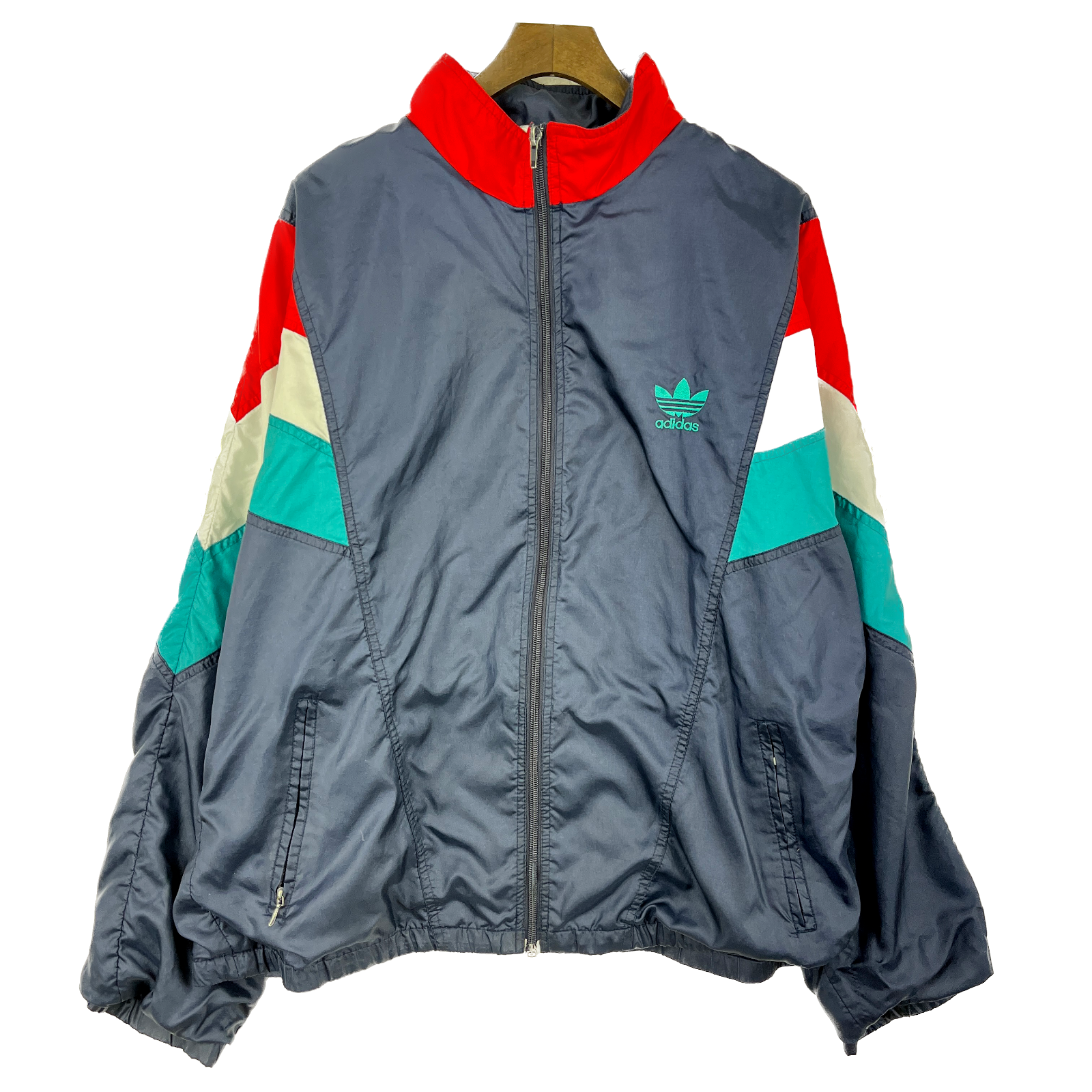 Vintage Adidas 90Ss Logo Navy Blue Full Zip Track Jacket Size L